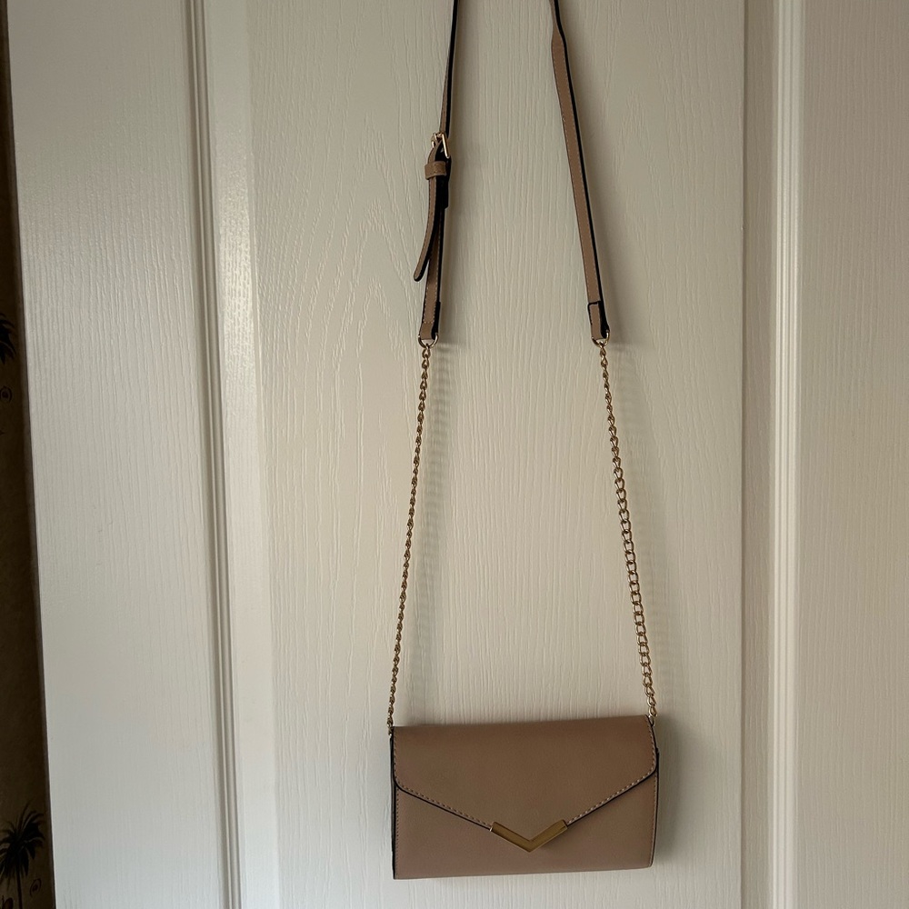 Classic Taupe Crossbody Bag with Gold Accent